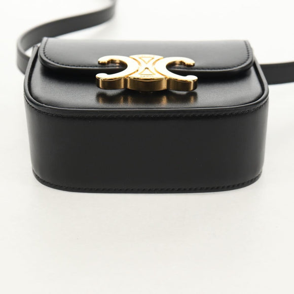 CELINE Mini Triomphe Shoulder Bag Leather Black Gold Auth TR156