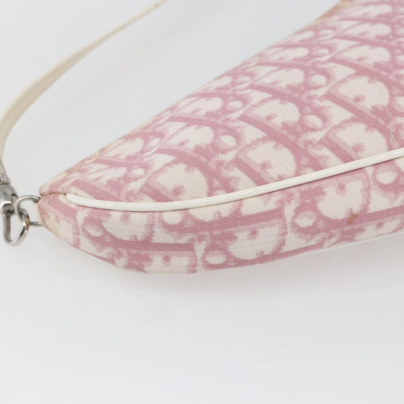 Christian Dior Trotter Canvas Saddle Pouch PVC Pink Silver Auth TR77