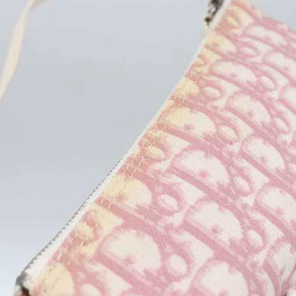 Christian Dior Trotter Canvas Saddle Pouch PVC Pink Silver Auth TR77