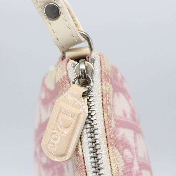 Christian Dior Trotter Canvas Saddle Pouch PVC Pink Silver Auth TR77