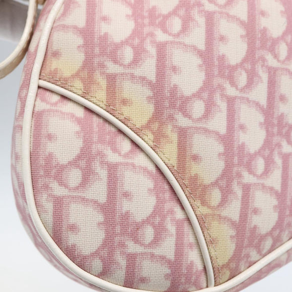 Christian Dior Trotter Canvas Saddle Pouch PVC Pink Silver Auth TR77