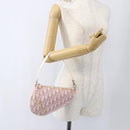 Christian Dior Trotter Canvas Saddle Pouch PVC Pink Silver Auth TR77-23