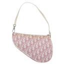 Christian Dior Trotter Canvas Saddle Pouch PVC Pink Silver Auth TR77-3