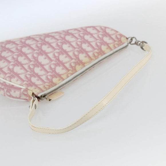 Christian Dior Trotter Canvas Saddle Pouch PVC Pink Silver Auth TR77