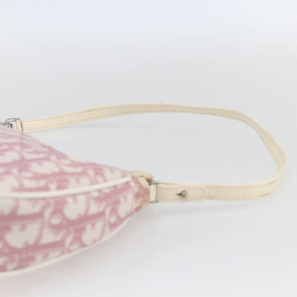 Christian Dior Trotter Canvas Saddle Pouch PVC Pink Silver Auth TR77