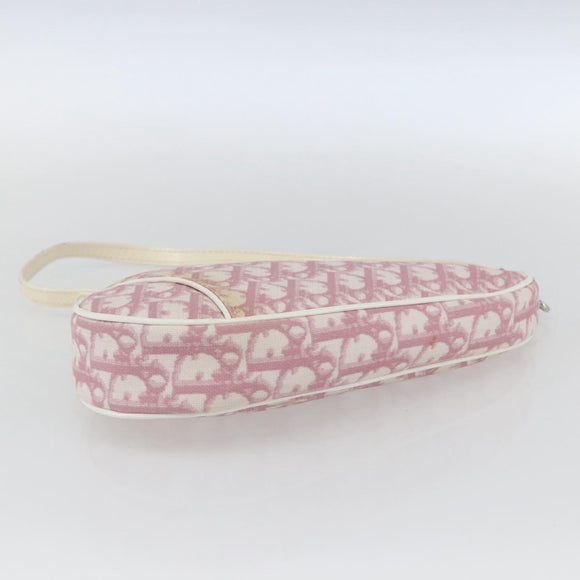 Christian Dior Trotter Canvas Saddle Pouch PVC Pink Silver Auth TR77