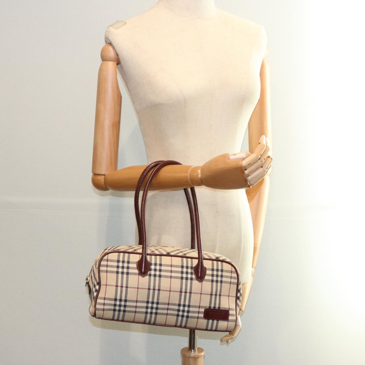 BURBERRY Nova Check Blue Label Hand Bag Canvas Beige Brown Auth uy143