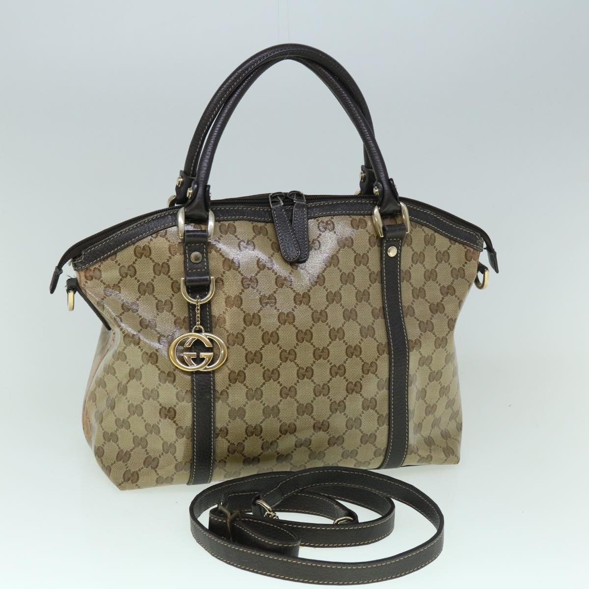 GUCCI GG Crystal Canvas Shoulder Bag Coated Canvas 2way Beige 341503 Auth uy159