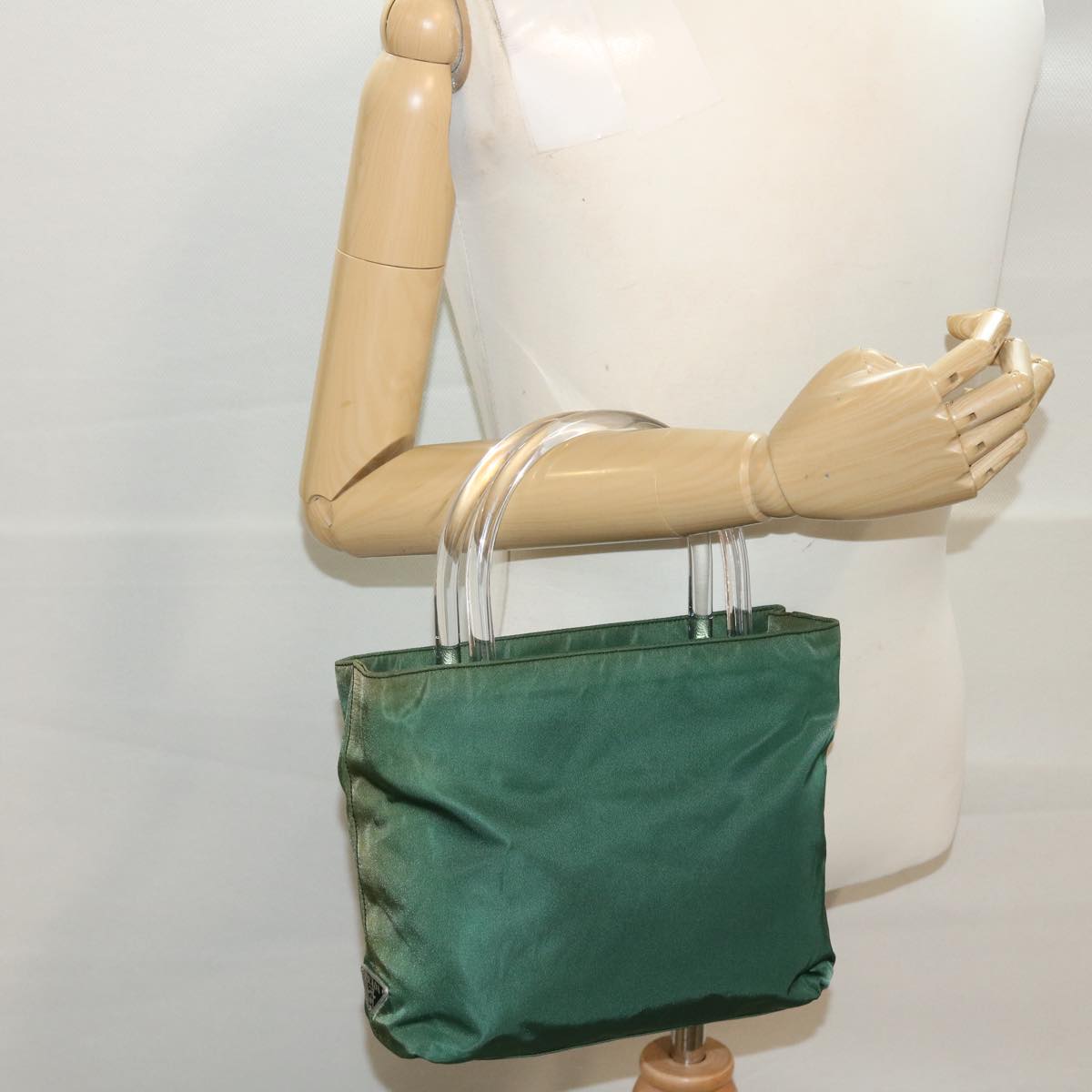 PRADA Hand Bag Nylon Green Auth yb268