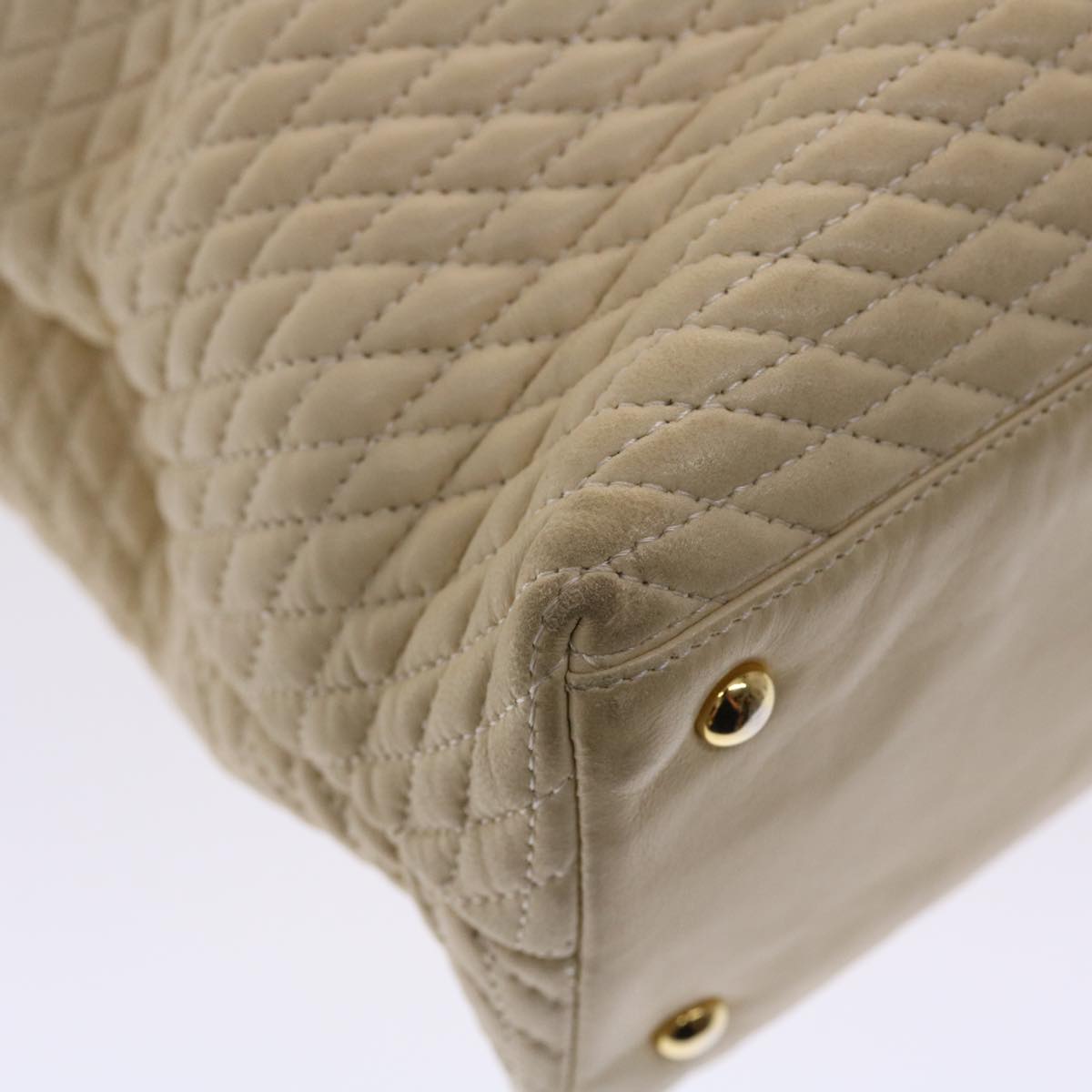 BALLY Quilted Shoulder Bag Leather Beige Auth yb275