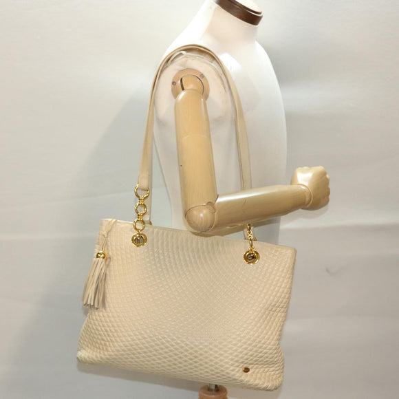 BALLY Quilted Shoulder Bag Leather Beige Auth yb275