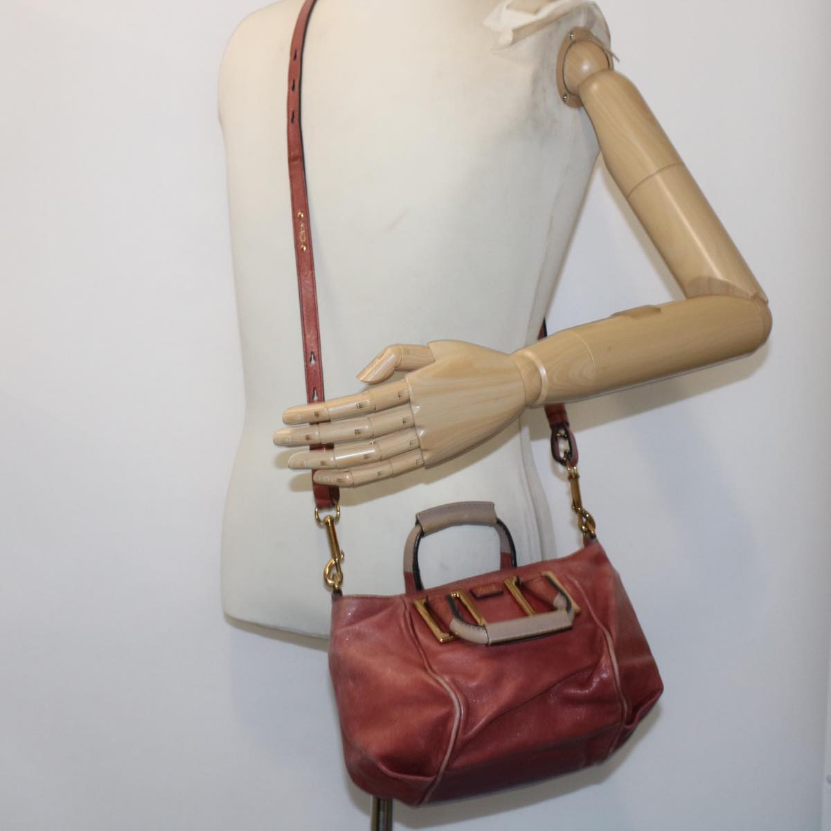 Chloe Etel Hand Bag Leather 2way Red 01・13・50・65 Auth yb285