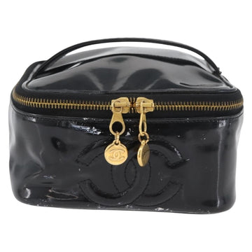 CHANEL Vanity Cosmetic Pouch Patent leather Black CC Auth yb378 - 0