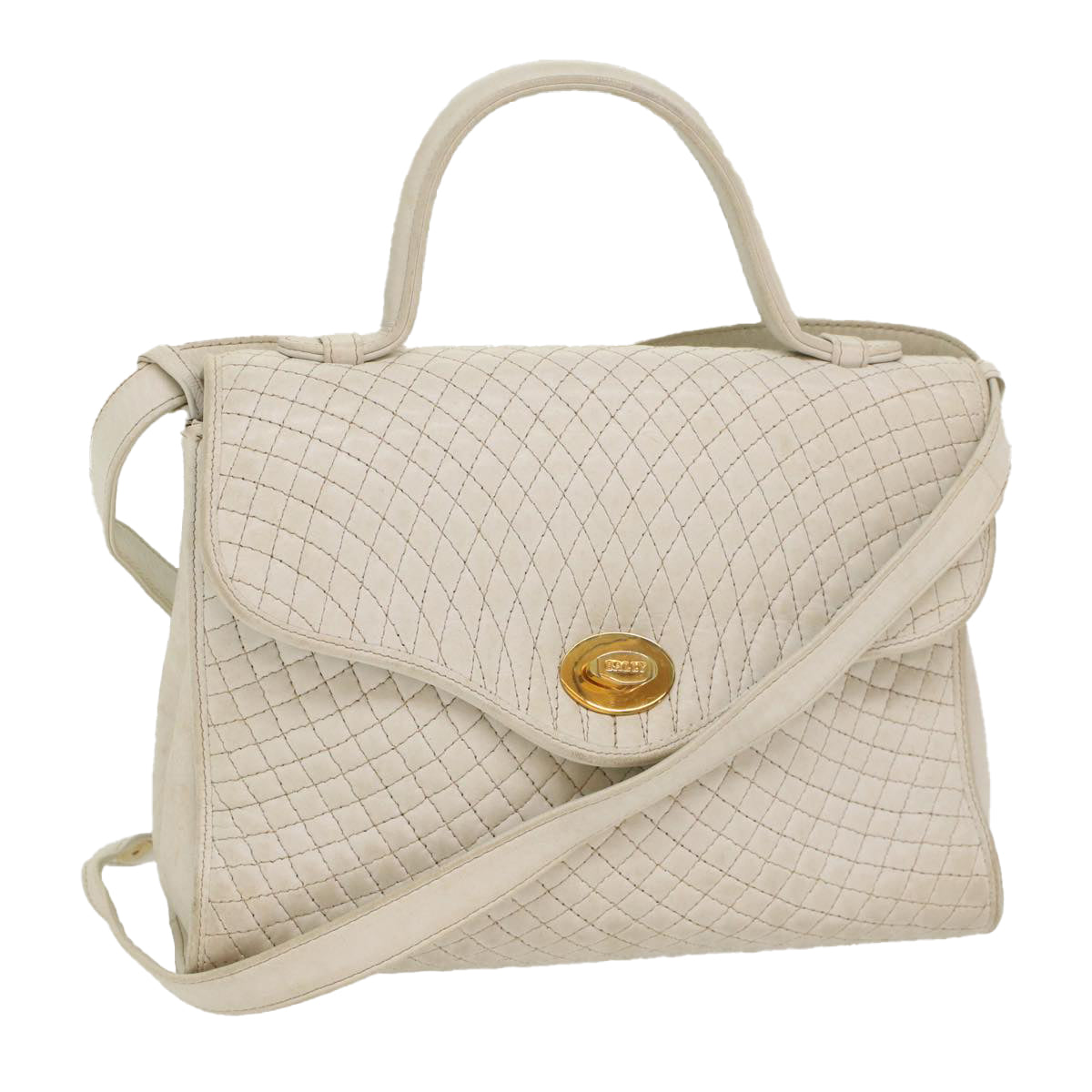 BALLY Quilted Hand Bag Leather 2way White Auth yb388