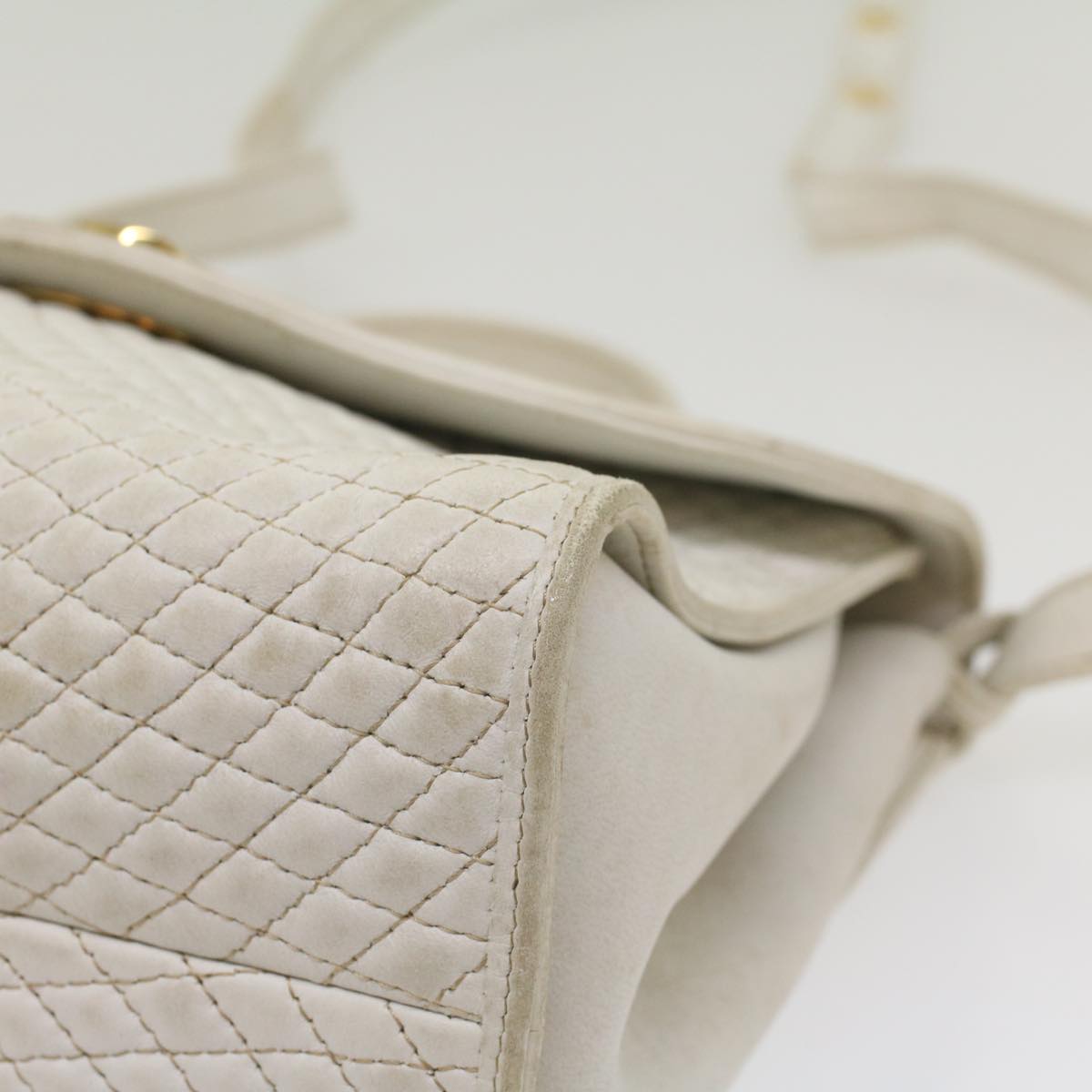 BALLY Quilted Hand Bag Leather 2way White Auth yb388