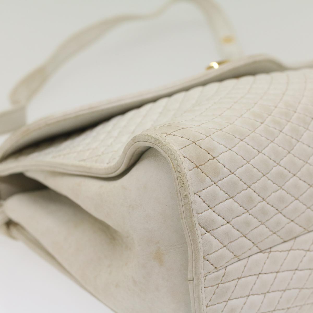 BALLY Quilted Hand Bag Leather 2way White Auth yb388