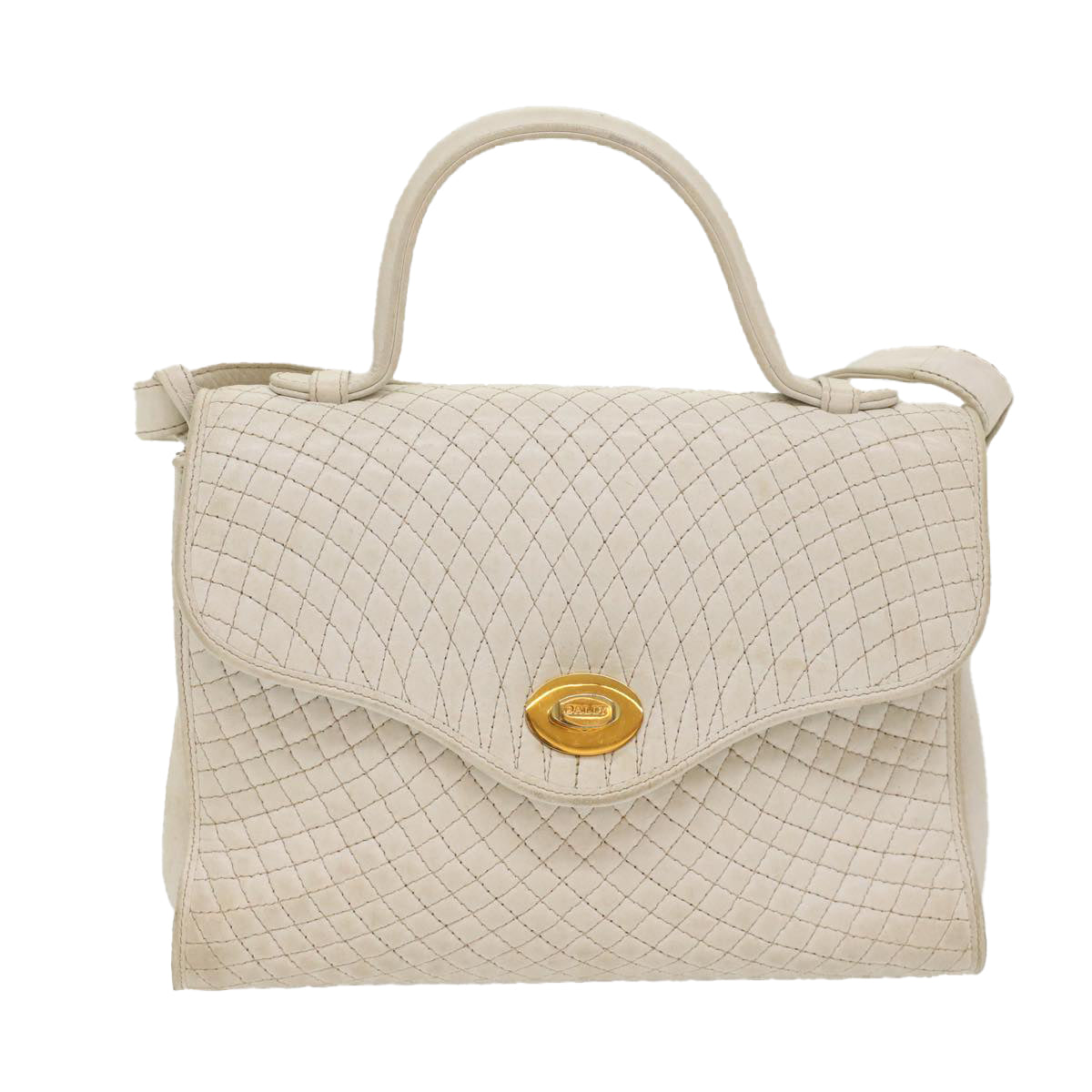 BALLY Quilted Hand Bag Leather 2way White Auth yb388