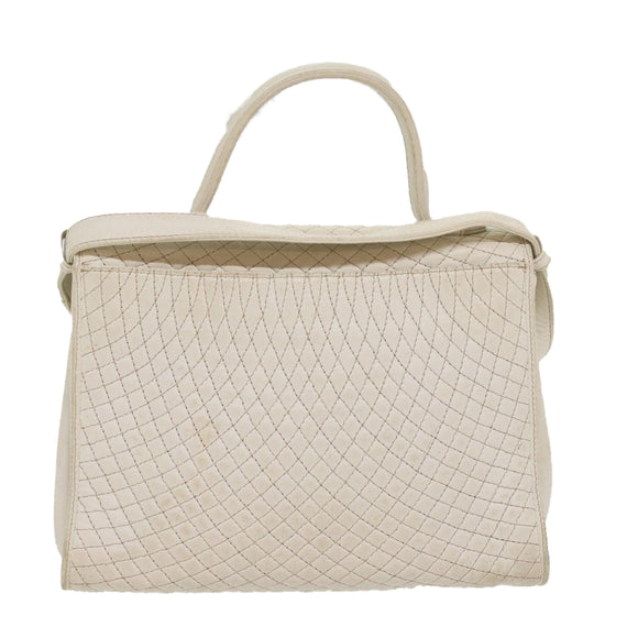 BALLY Quilted Hand Bag Leather 2way White Auth yb388