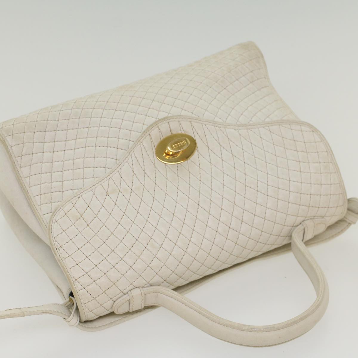 BALLY Quilted Hand Bag Leather 2way White Auth yb388