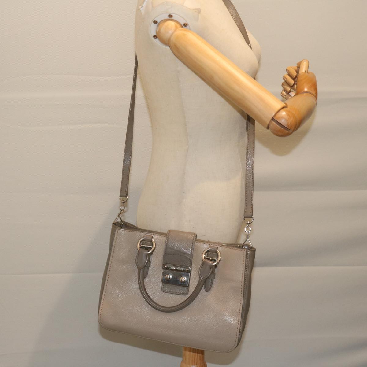 Miu Miu Hand Bag Leather 2way Gray Auth yb417