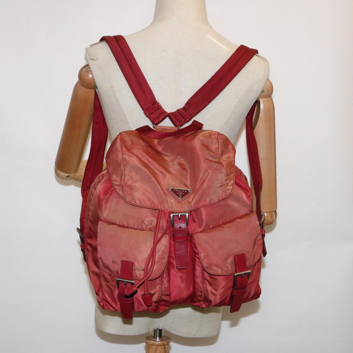 PRADA Backpack Nylon Red Auth yb470