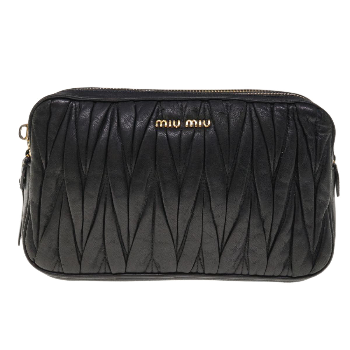 Miu Miu Materasse Shoulder Bag Leather Black Auth yb489