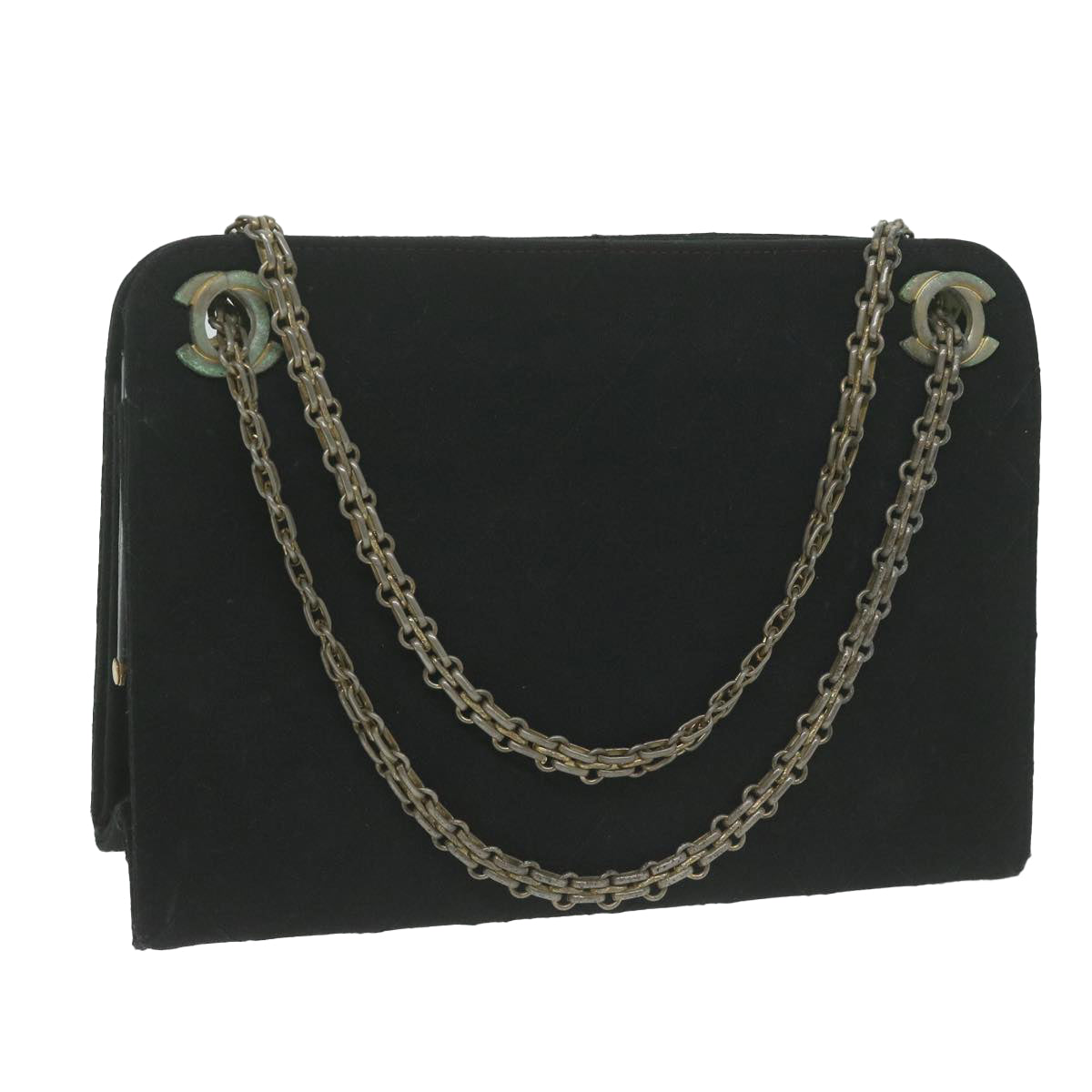 CHANEL Matelasse Chain Shoulder Bag Cotton Black CC Auth yb491