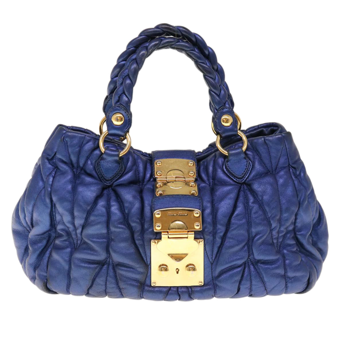 Miu Miu Materasse Shoulder Bag Leather 2way Blue Auth yb492 - 0