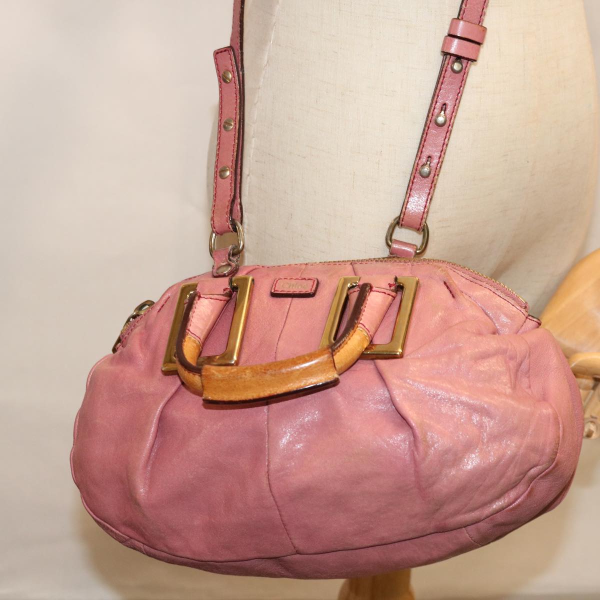 Chloe Etel Shoulder Bag Leather 2way Pink Auth yb497