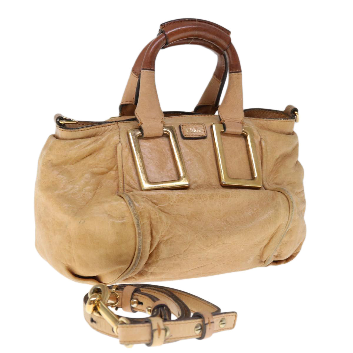 Chloe Etel Shoulder Bag Leather 2way Beige Auth yb501