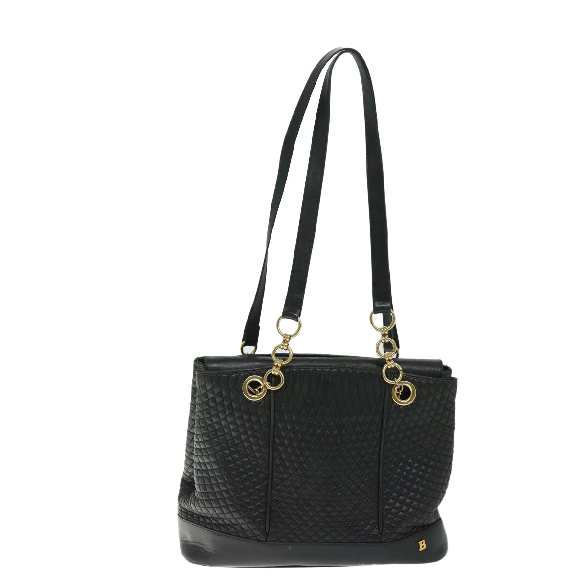 BALLY Quilted Shoulder Bag Leather Black Auth yb505 - 0