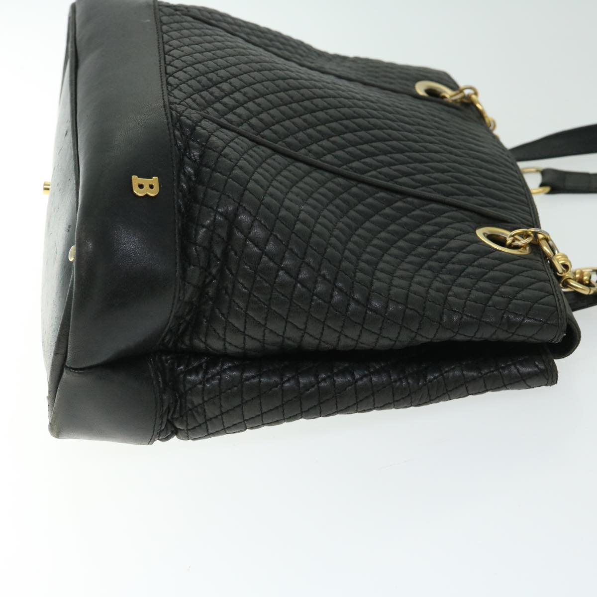 BALLY Quilted Shoulder Bag Leather Black Auth yb505