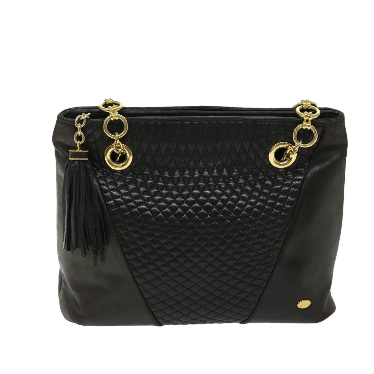 BALLY Chain Shoulder Bag Leather Black Auth yb517 - 0