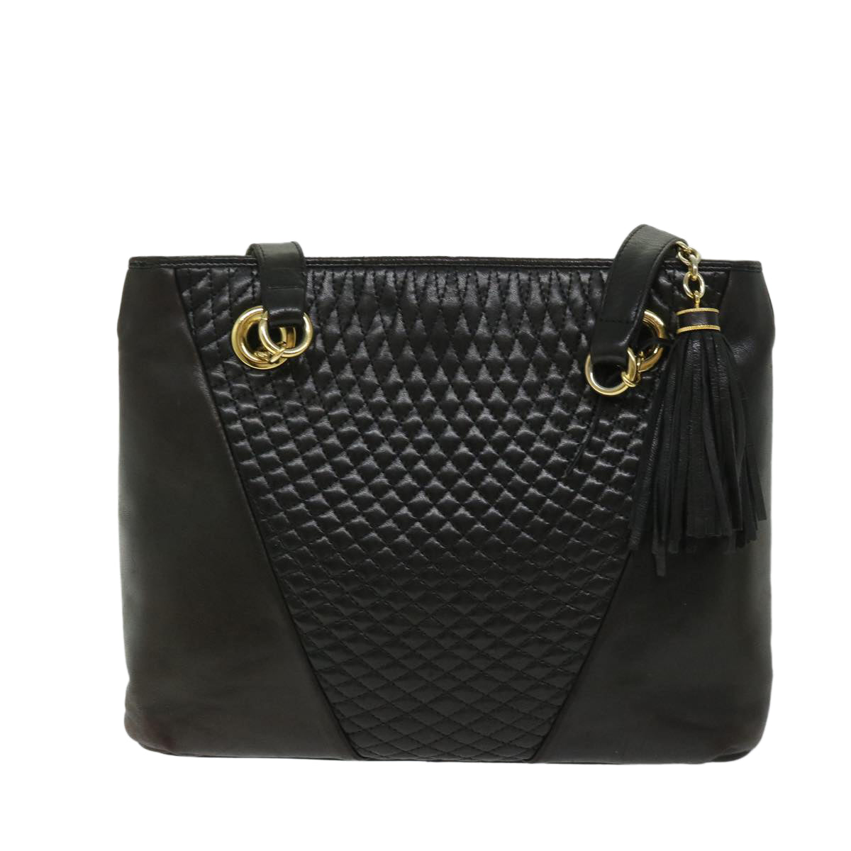 BALLY Chain Shoulder Bag Leather Black Auth yb517