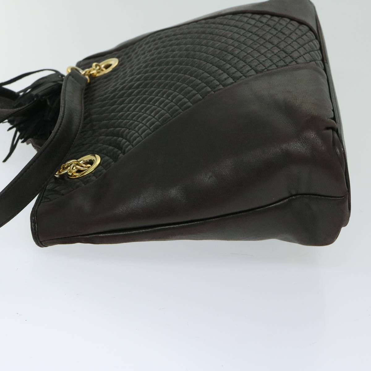 BALLY Chain Shoulder Bag Leather Black Auth yb517