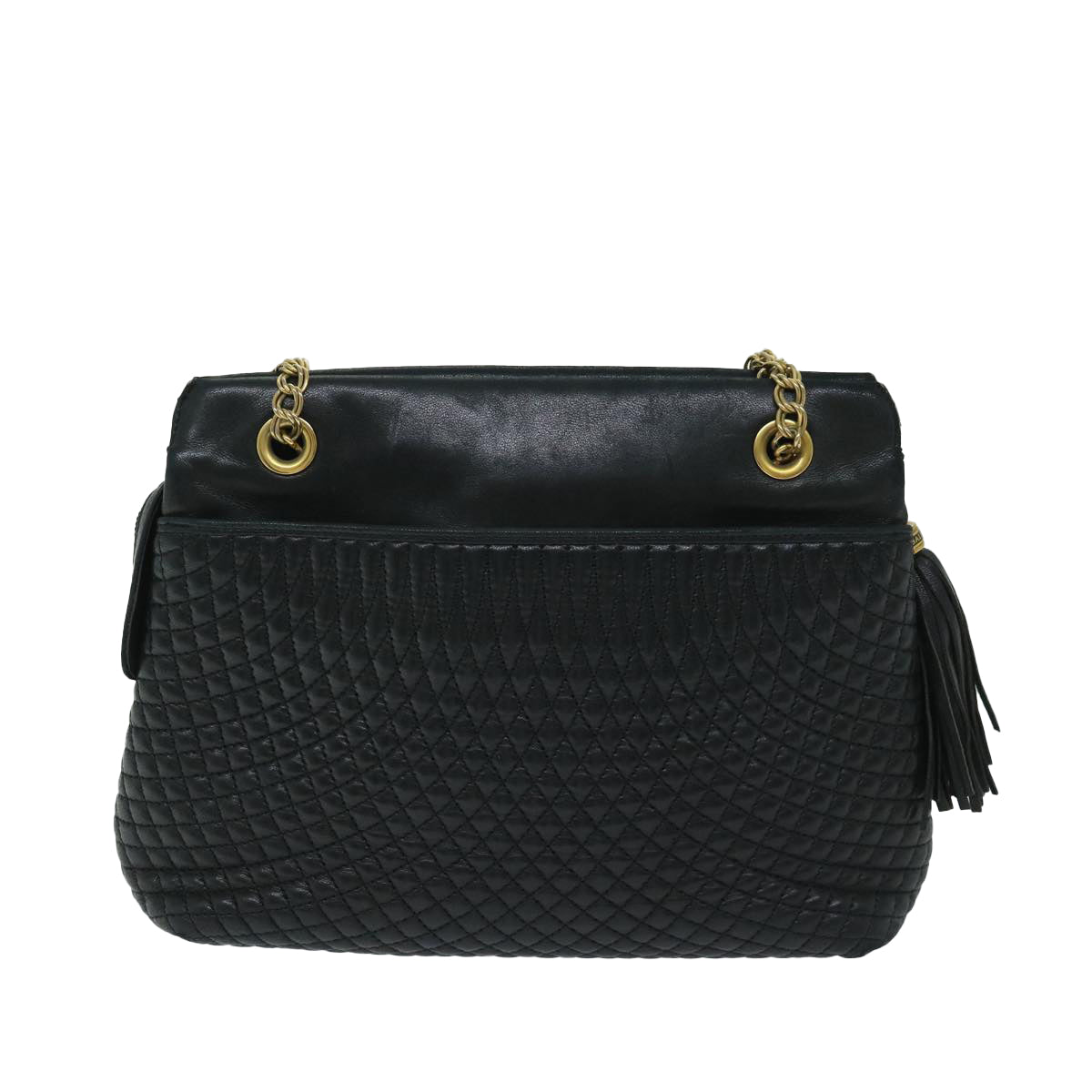BALLY Chain Shoulder Bag Leather Black Auth yb518 - 0