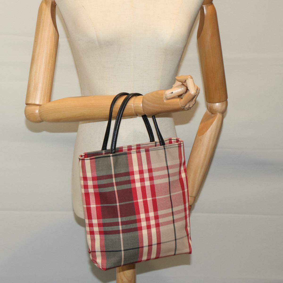 BURBERRY Nova Check Hand Bag Canvas Red Auth yb523