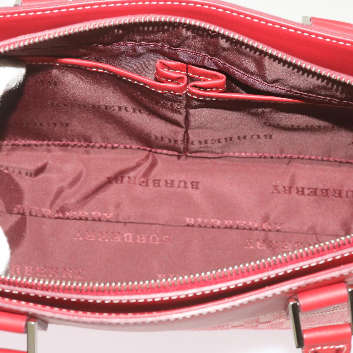 BURBERRY Nova Check Hand Bag Canvas Red Auth yb524