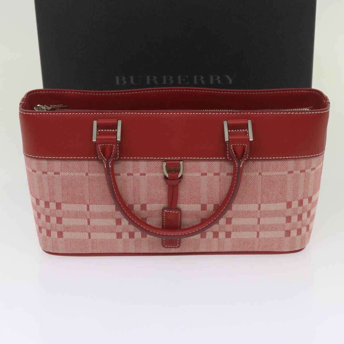 BURBERRY Nova Check Hand Bag Canvas Red Auth yb524