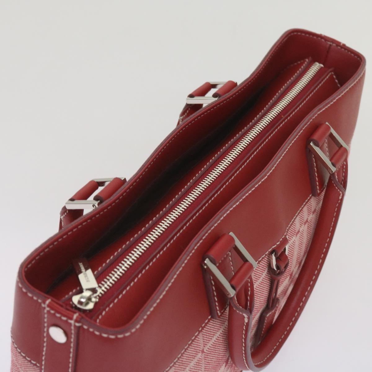 BURBERRY Nova Check Hand Bag Canvas Red Auth yb524