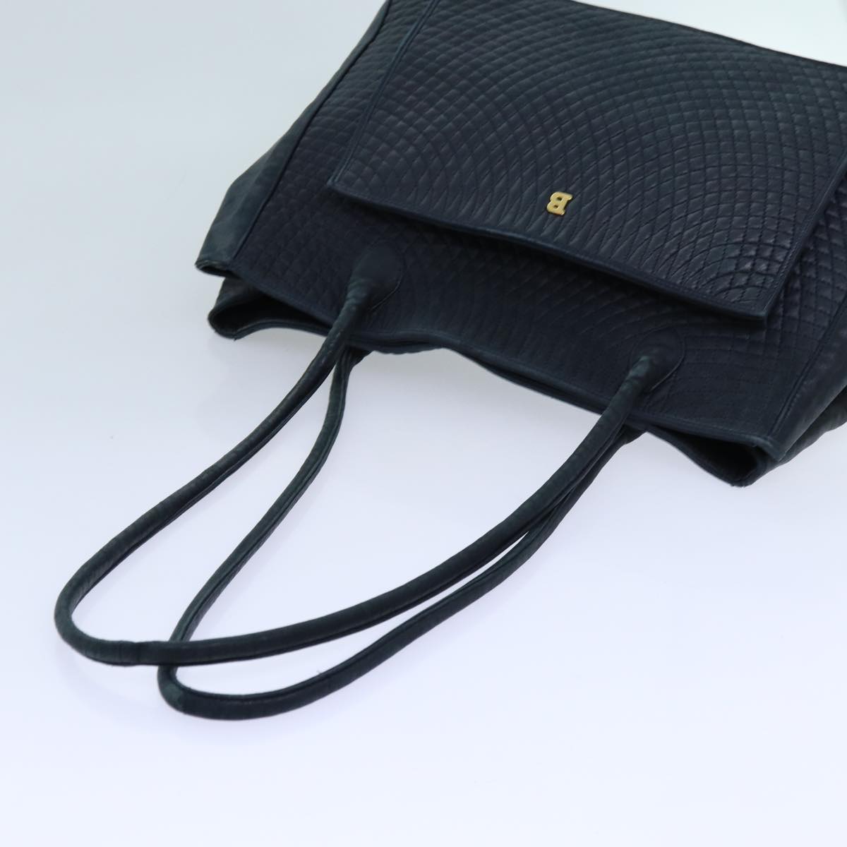 BALLY Hand Bag Leather 2Set Black Navy Auth yb527
