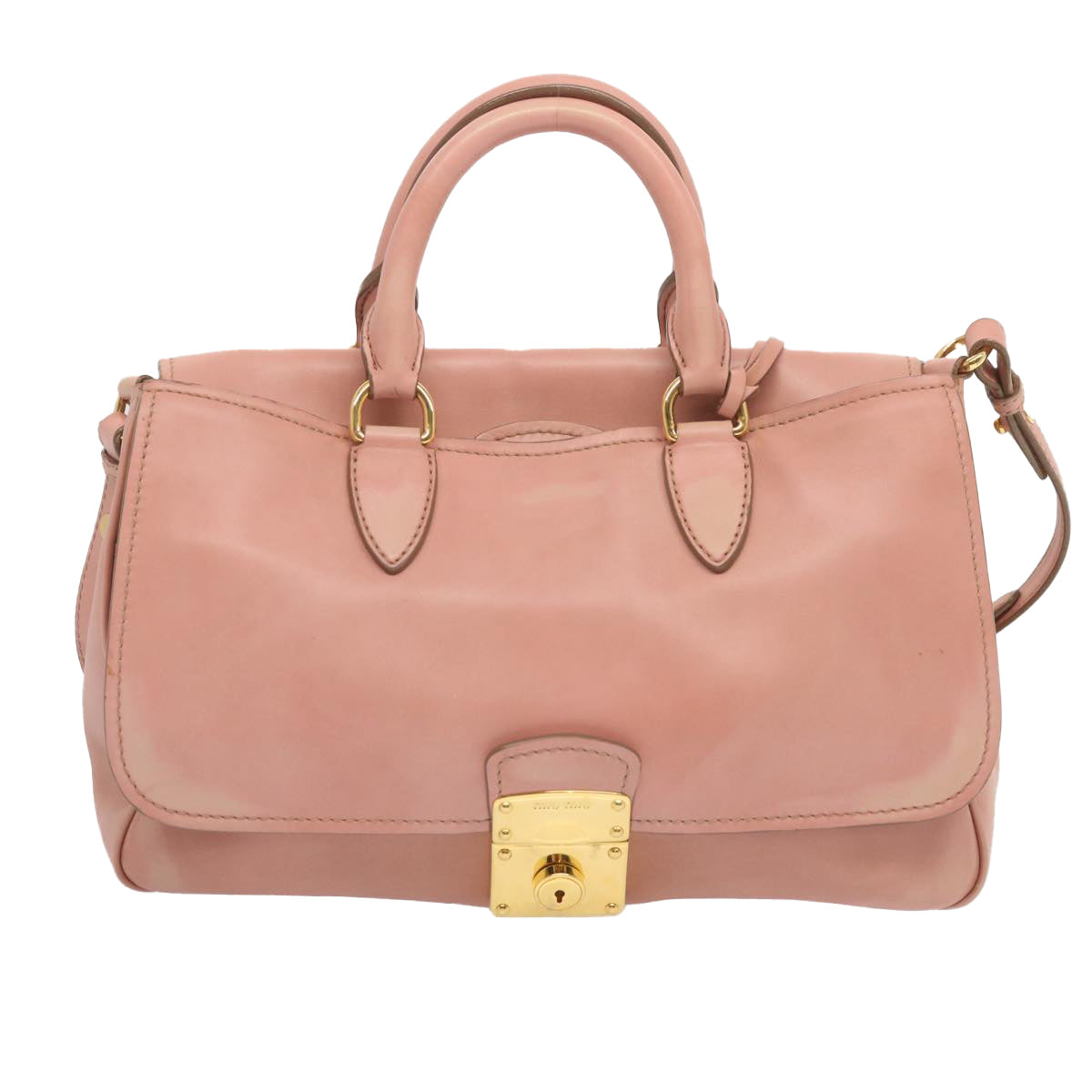 Miu Miu Madras Hand Bag Leather 2way Pink Auth yb528