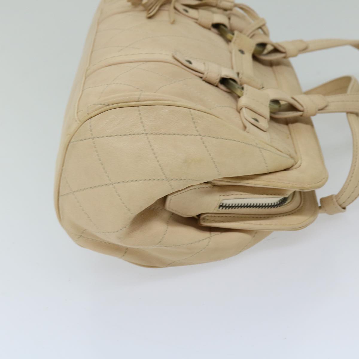 BALLY Hand Bag Leather Ivory Auth yb529
