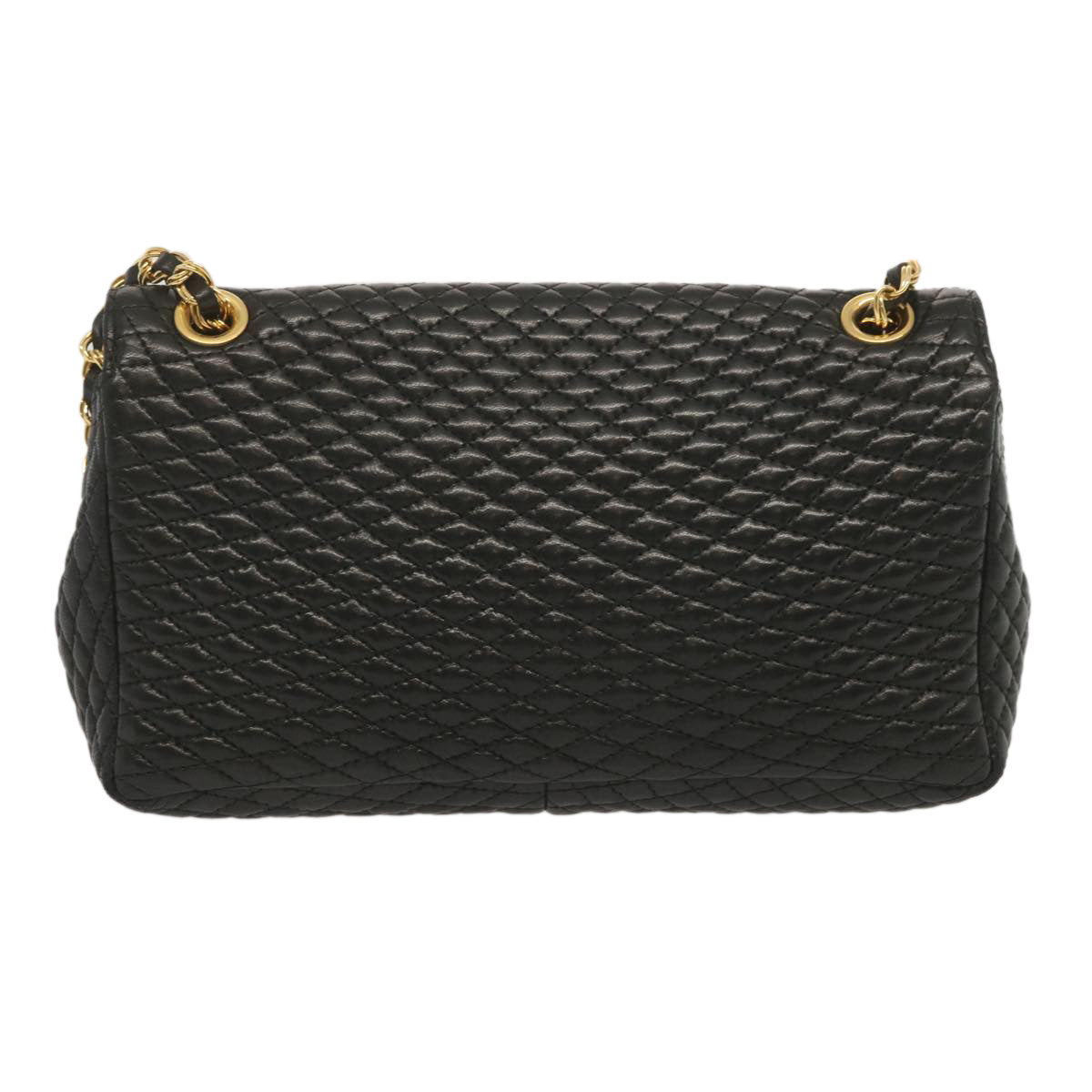 BALLY Quilted Chain Shoulder Bag Leather Black Auth yb531 - 0