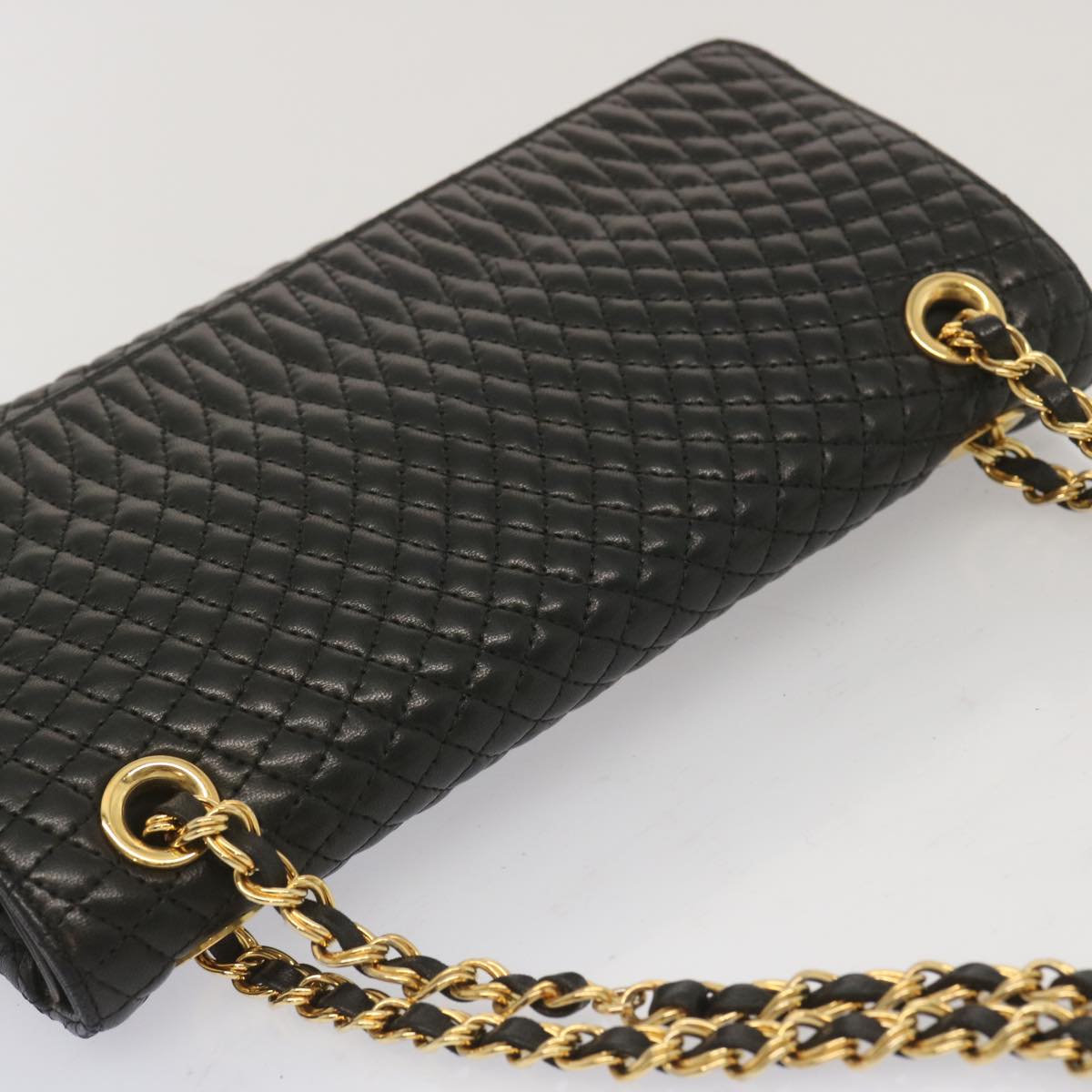 BALLY Quilted Chain Shoulder Bag Leather Black Auth yb531
