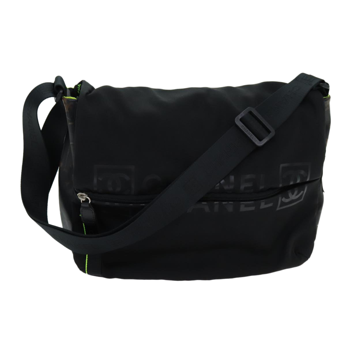 CHANEL Sports Line Shoulder Bag Nylon Black CC Auth yb536