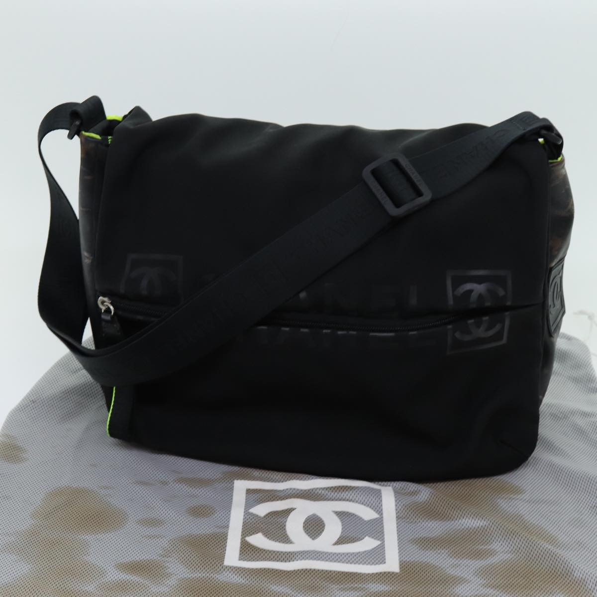 CHANEL Sports Line Shoulder Bag Nylon Black CC Auth yb536