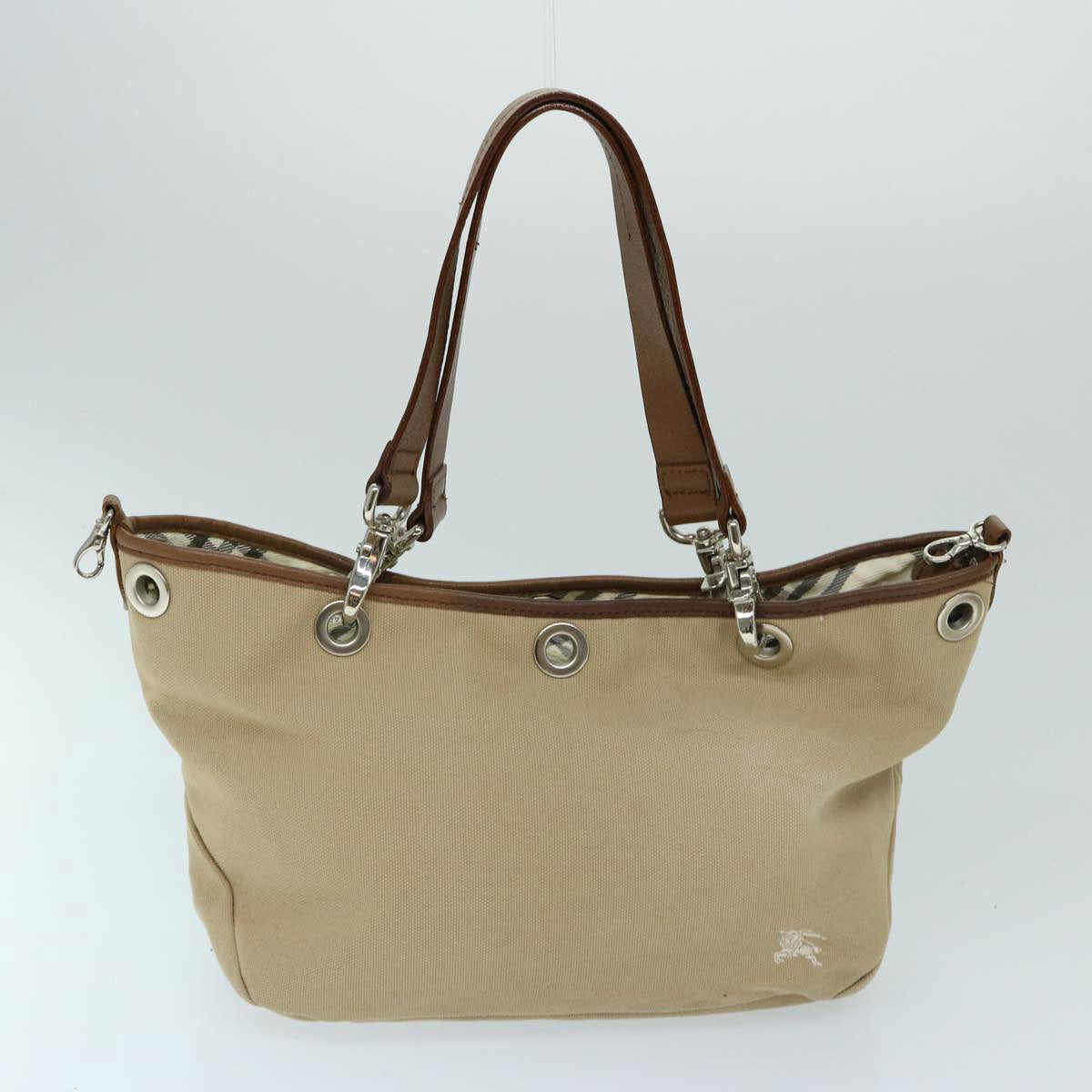 BURBERRY Blue Label Shoulder Bag Canvas 2way Beige Auth yb537 - 0