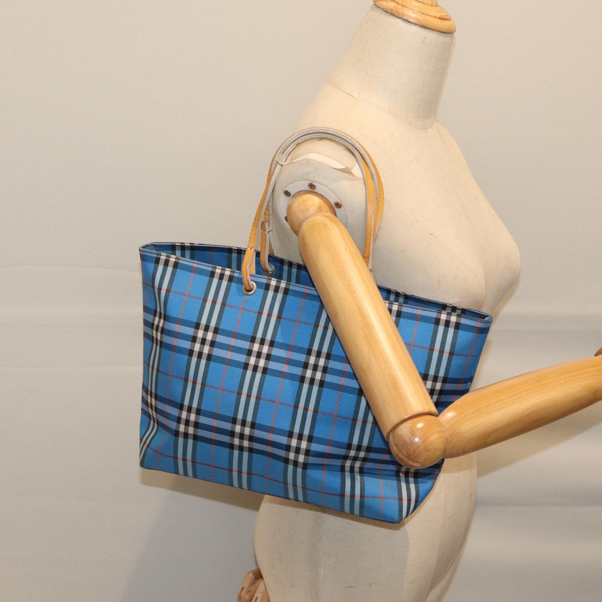 BURBERRY Nova Check Hand Bag Nylon Blue Auth yb539