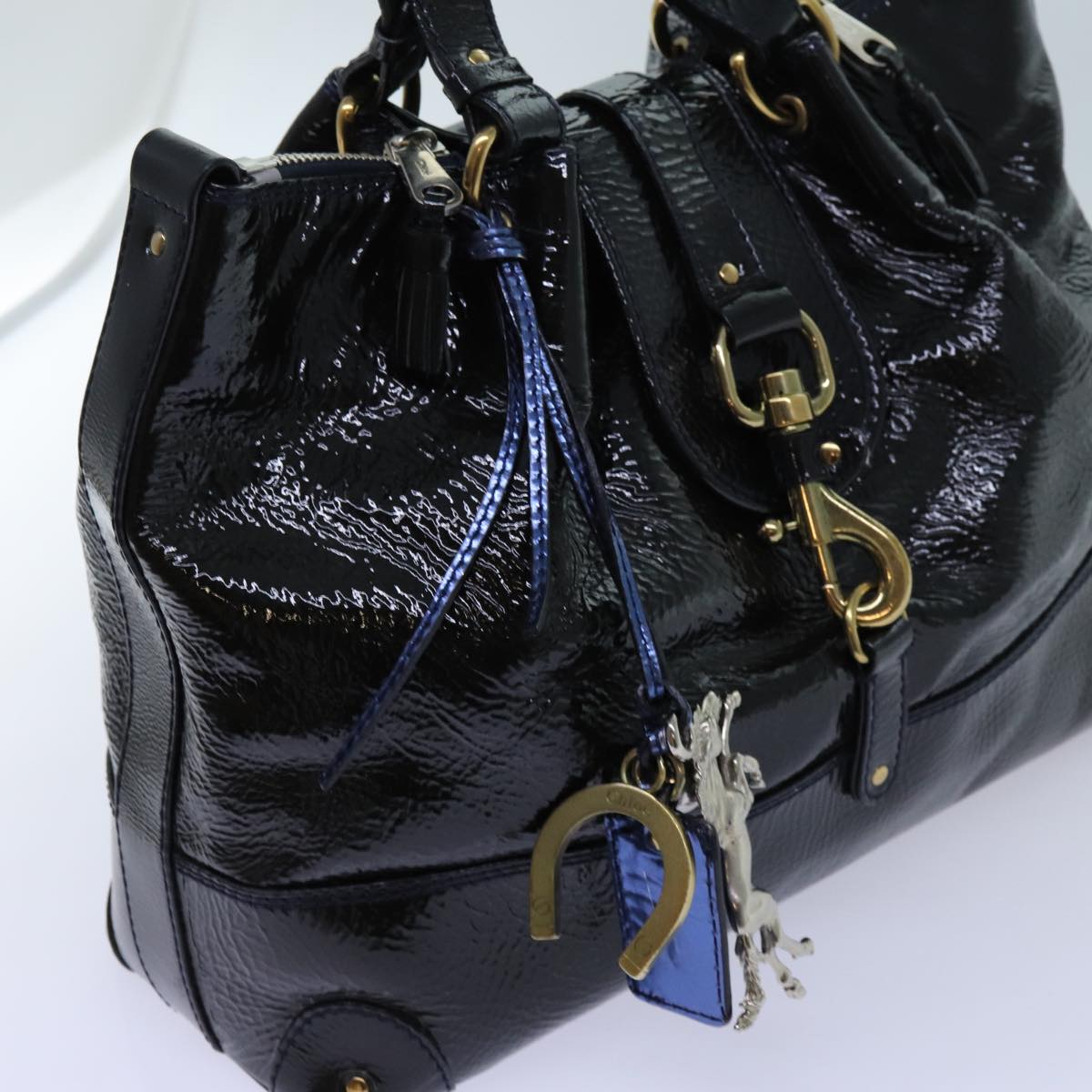 Chloe Kerala Hand Bag Enamel Black Auth yb548